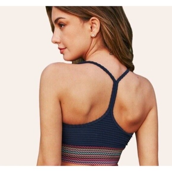 Cupshe Women's M Blue Textured Rainbow Halter Crop Swim Top Padded - Picture 3 of 12